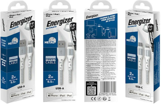 Energizer Braided USB to Lightning Cable Λευκό 2m (C520LKWH)