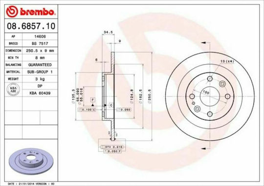 Brembo Discuri de frână Spate pentru Ford Însoțitor / Mercur Mazda 323 / MX-3 / MX-5