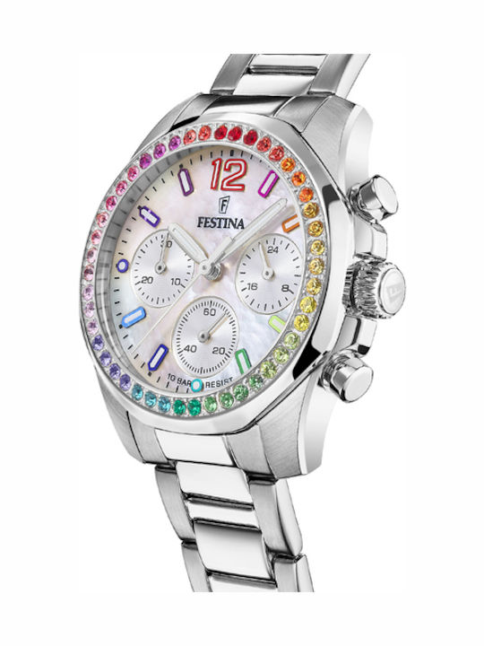 Festina Boyfriend Rainbow Women's Watch Chronograph with Silver Metal Bracelet