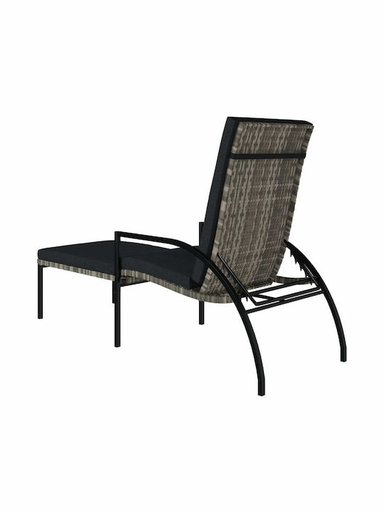 Ξαπλώστρα Rattan με Μαξιλάρι Γκρι / Μαύρη 2τμχ 195x60x102εκ.
