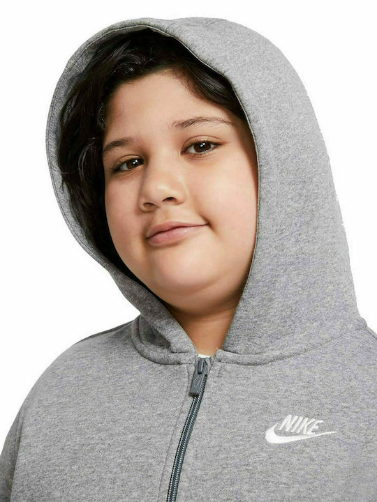 Nike Αθλητική Παιδική Ζακέτα Φούτερ Fleece με Κουκούλα Γκρι