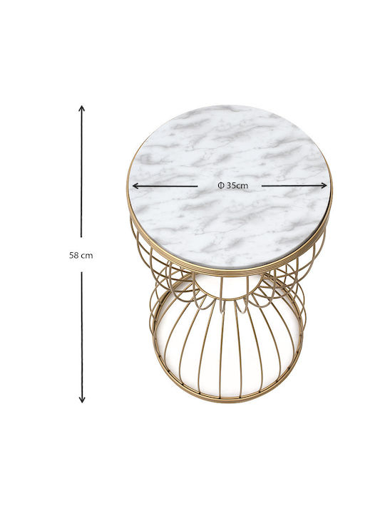 Round Side Coffee Table Pino Wooden White / Gold W35xL35xH58cm