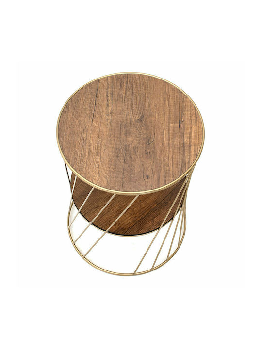 Round Side Coffee Table Jaspin Wooden Gold / Brown W32xL32xH44cm