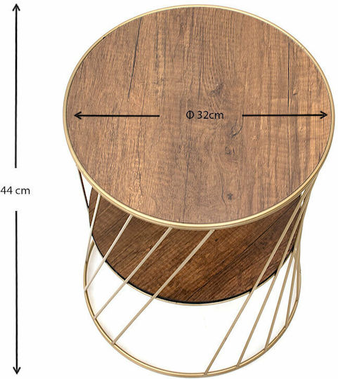 Rundes Beistelltisch Jaspin Holz Gold / Nussbaum M32xL32xH44cm