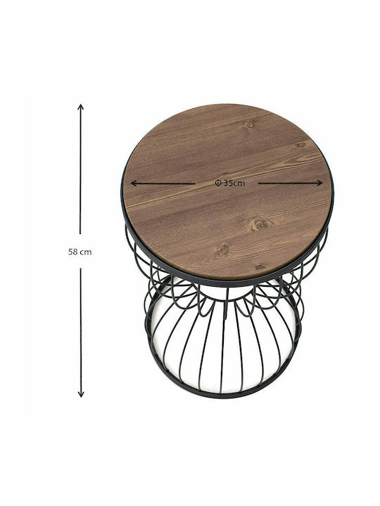 Round Side Table Pino Wooden Walnut / Black M35xW35xH58cm