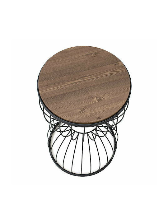 Round Side Table Pino Wooden Walnut / Black M35xW35xH58cm