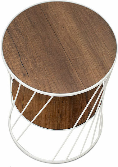 Rundes Beistelltisch Jaspin Holz Weiß / Nussbaum M32xL32xH44cm