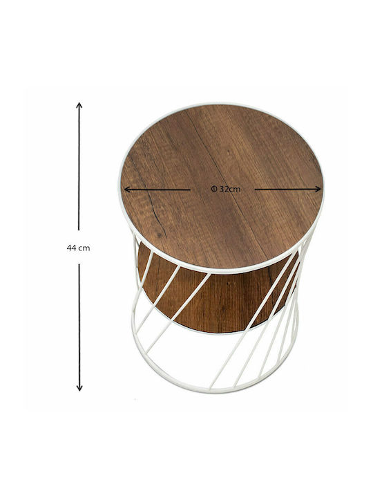 Round Side Coffee Table Jaspin Wooden White / Walnut W32xL32xH44cm