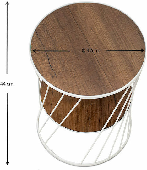 Rundes Beistelltisch Jaspin Holz Weiß / Nussbaum M32xL32xH44cm