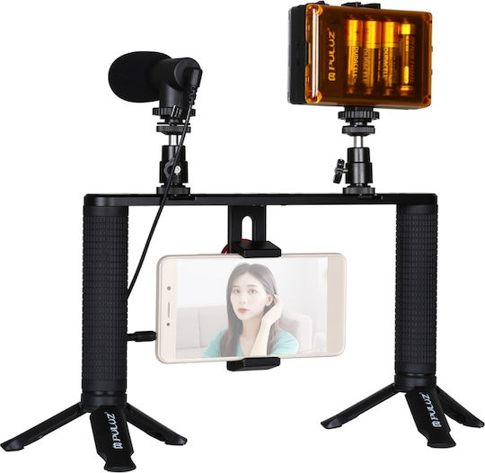 Puluz Selfie Stick Τρίποδο Κινητού με Φωτισμό Μαύρο