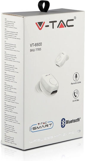 V-TAC VT-6500 In-ear Bluetooth Handsfree Ακουστικό Λευκό