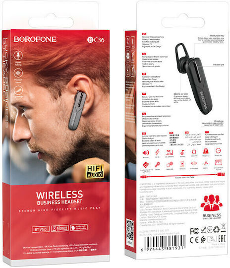 Borofone BC36 Ohrstöpsel Bluetooth-Freisprecheinrichtung Kopfhörer Schwarz