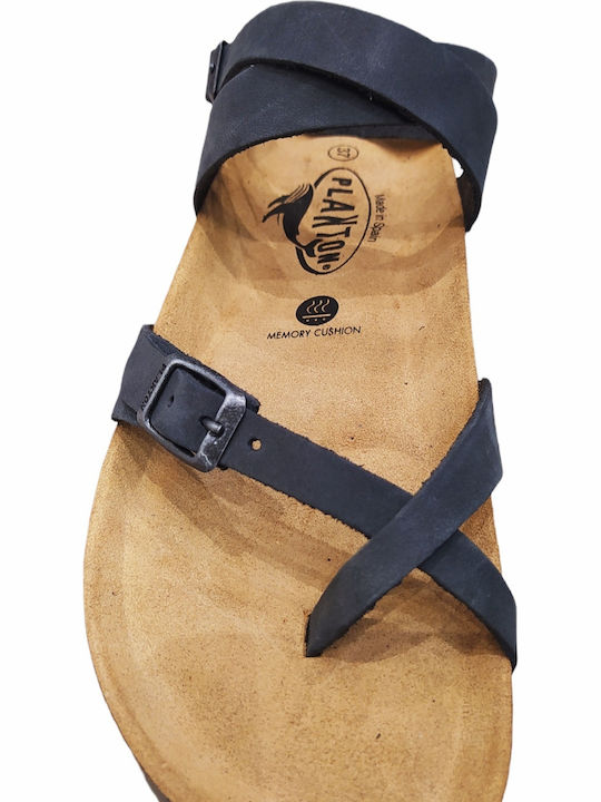 Leather Women's Flat Sandals Anatomic with Strap Nobuck Grigio