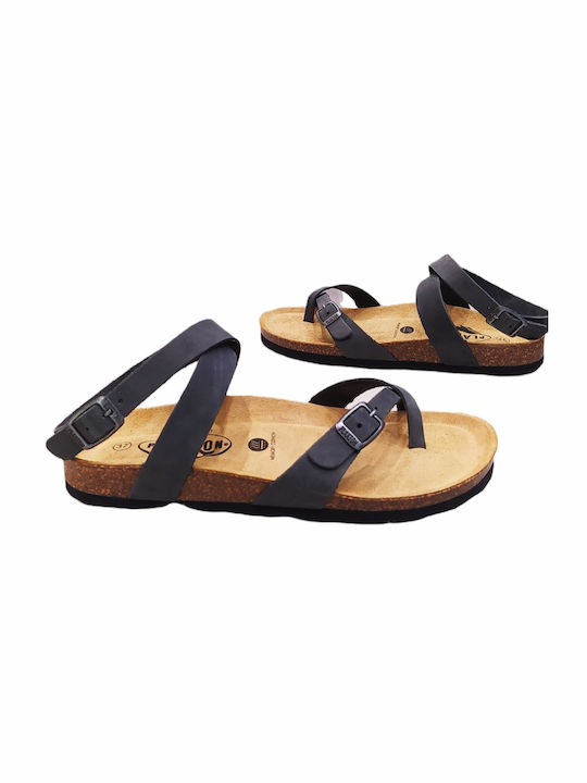 Plakton Leather Women's Flat Sandals Anatomic With a strap In Gray Colour