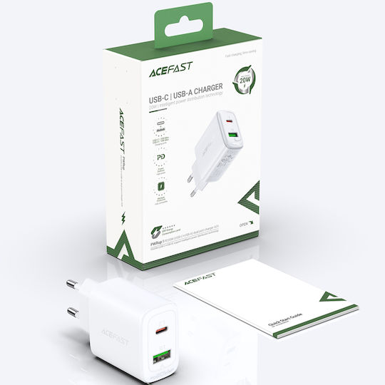 Acefast Wireless Charger With USB-A Output Port And USB-C Output Port 20W Quick Charge 3.0 White A25