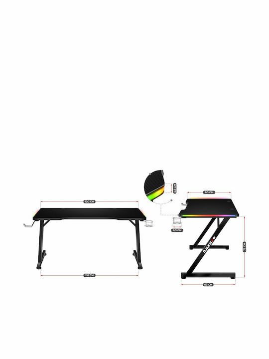 Γραφείο Gaming Hero 2.5 RGB Ξύλινο Μαύρο με Μεταλλικά Πόδια & LED 120x60x75εκ.