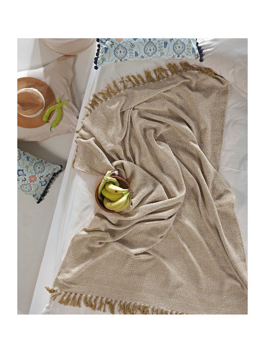 Kentia Demi Blanket 100% cotton King Size with Fringes 260x240cm. 09 King Ochre