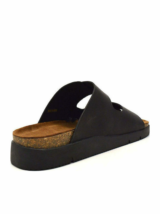 Ranch Safari Leather Women's Flat Sandals Anatomic in Black Color