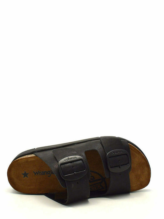 Ranch Safari Leather Women's Flat Sandals Anatomic in Black Color