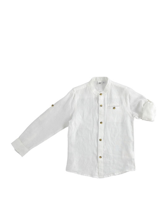 Kids One Color Shirt Long Sleeve Linen White
