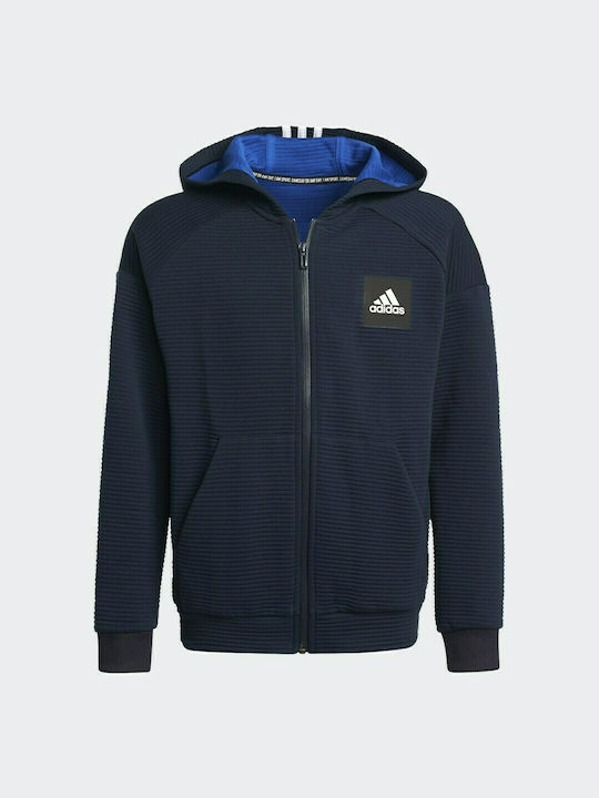 Adidas Athletic Kids Cardigan Sweatshirts Cotton Hooded Blue