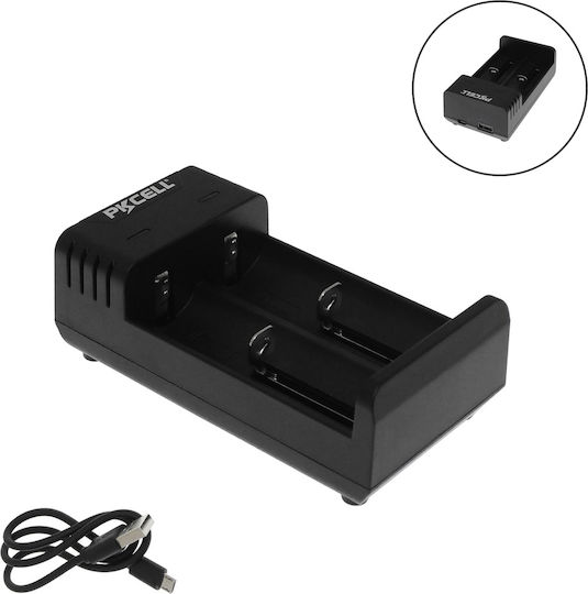 Pkcell PK-8221 USB Ladegerät 2 Batterien Li-Ion Größe 18650/16340/26650/14500