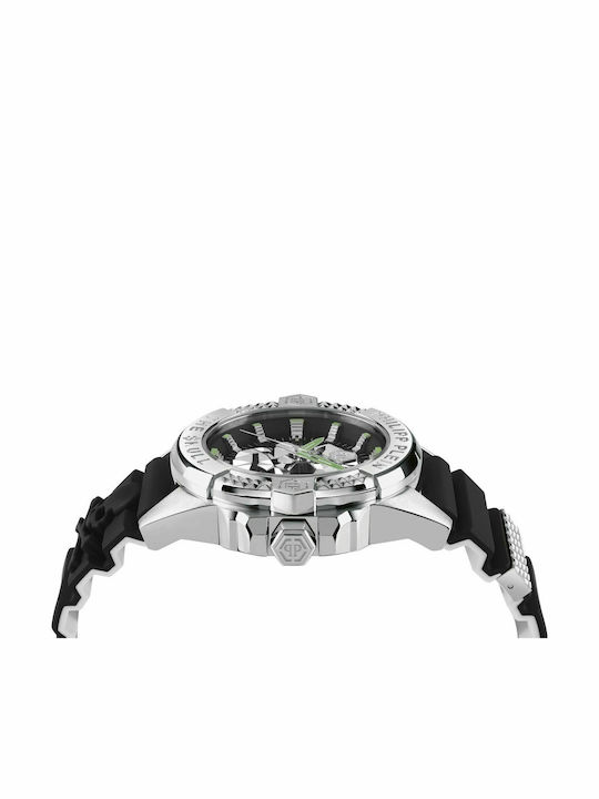 Philipp Plein The $kull Ceas Barbati 44mm Baterie Cu Curea Cauciuc Neagră