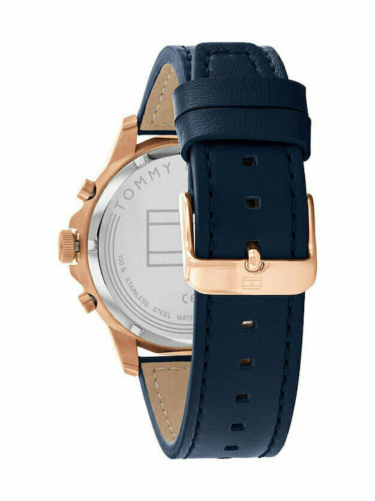 Tommy Hilfiger Henry Men's Watch 44mm Chronograph Battery with Blue Leather Strap