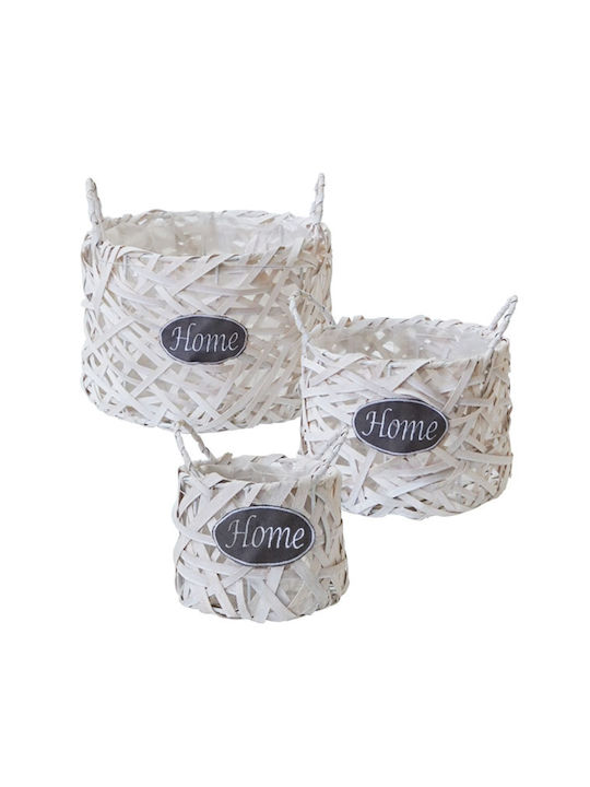Marhome Set of Decorative Baskets Straw with Handles White 3pcs