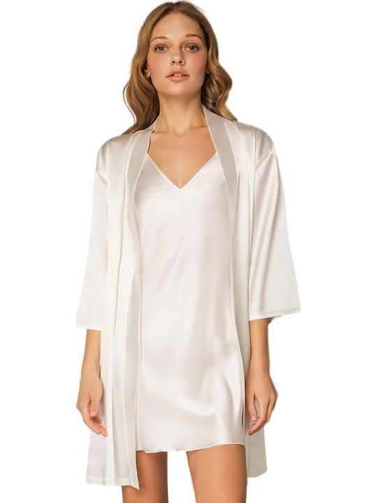 Milena by Paris Καλοκαιρινό Σατέν Γυναικείο Νυχτικό με String Ivory Milena by Paris Καλοκαιρινό Σατέν Γυναικείο Νυχτικό με String Ivory