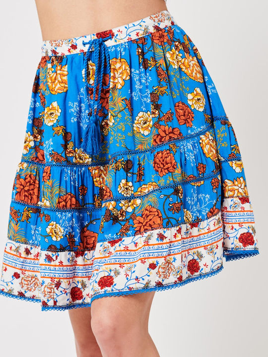 Superdry Ovin Vintage Mini Φούστα Floral σε Τιρκουάζ χρώμα