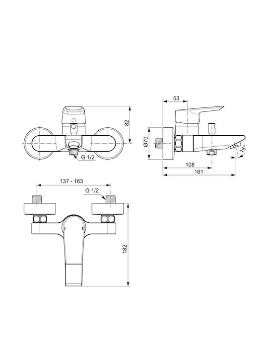 Ideal Standard Tesi Mixing Bathtub Shower Faucet Silver