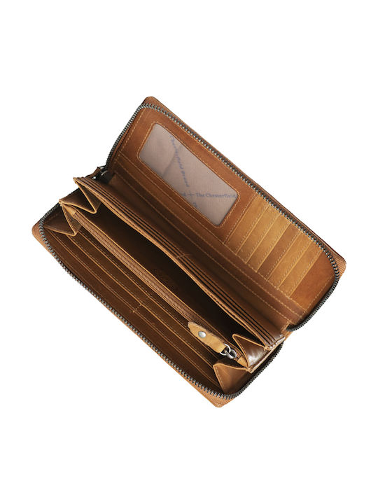 Large Leather Women's Wallet Classic with RFID Tabac Brown