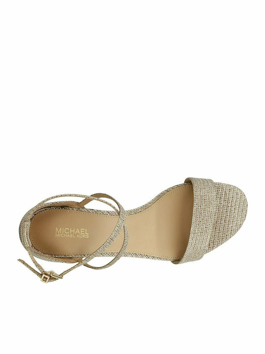 Serena Women's Sandals with Chunky Medium Heel In Gold Colour