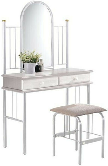Floor-Standing Makeup Dressing Table Flora Set Wooden White with Mirror & Stool 90x37x148cm E8028,1