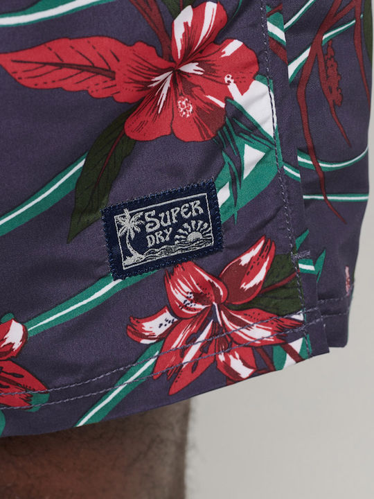 Ovin Vintage Hawaiian Men's Swimwear Shorts Navy Blue Floral