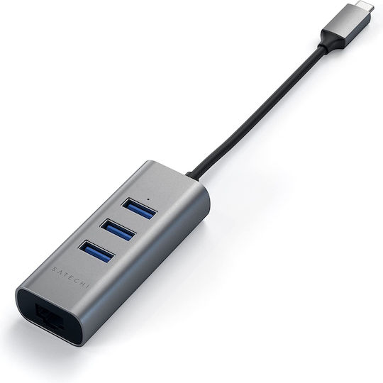 Satechi USB Хъб с 3 Порта USB 3.1 с USB-C Връзка Ethernet Сив