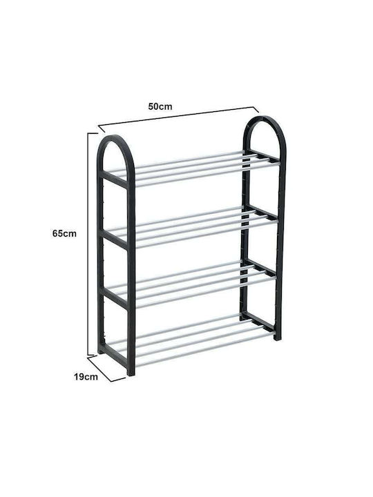 Metallic Shoe Organizer with 4 Shelves Silver 50x19x65cm