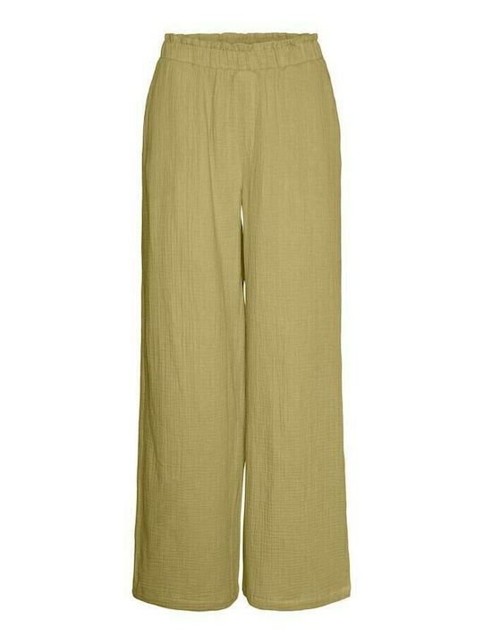 Damen Stoff Hose in Weitem Schnitt Sage