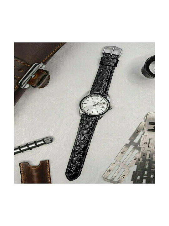 Hirsch Crocograin Long Leather Strap Black 22mm