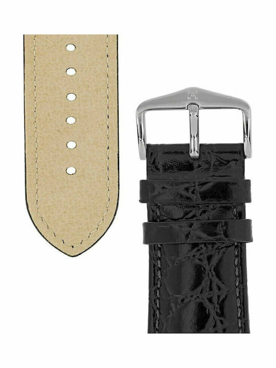 Hirsch Crocograin Long Δερμάτινο Λουράκι Μαύρο 20mm