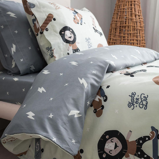 Vesta Home Sheet Set Single with Elastic Band Cotton Kids Lion Gray 100x200cm 3pcs