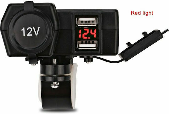 Motorradladegerät mit Anschlüssen: 2xUSB & 1xZigarettenanzünder mit Voltmeter Blau