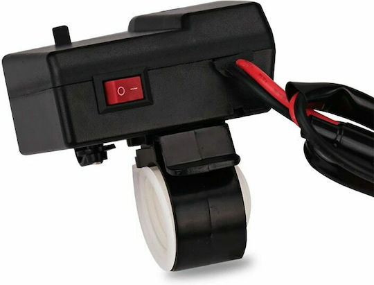Race2 Motorradladegerät mit Anschlüssen: 2xUSB & 1xZigarettenanzünder mit Voltmeter Rot