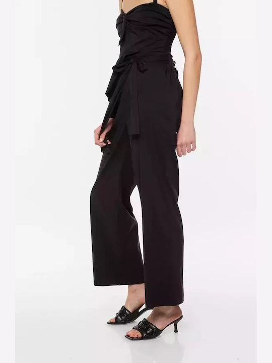 Women's High-waisted Fabric Capri Trousers Black