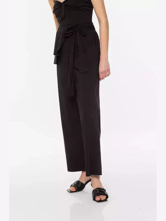 Women's High-waisted Fabric Capri Trousers Black