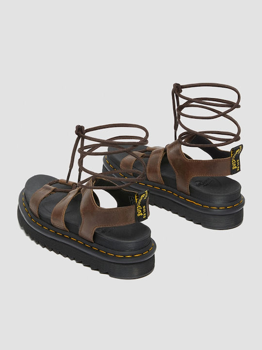 Illusion Leder Flache Sandalen für Damen Flatforms in Braun Farbe