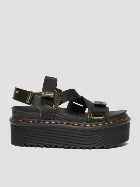 Kimber Webbing Δερμάτινα Γυναικεία Σανδάλια Flatforms Μαύρα