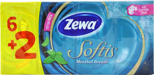 Zewa Softis Menthol 8 Πακέτα Χαρτομάντηλα Τσέπης 4 Φύλλων