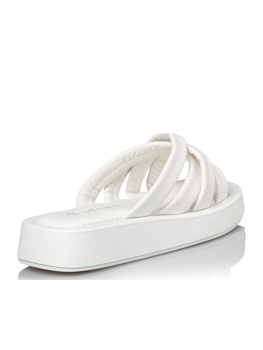 Δερμάτινα Γυναικεία Σανδάλια Flatforms Λευκά